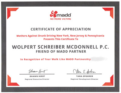 MADD certificate of appreciation